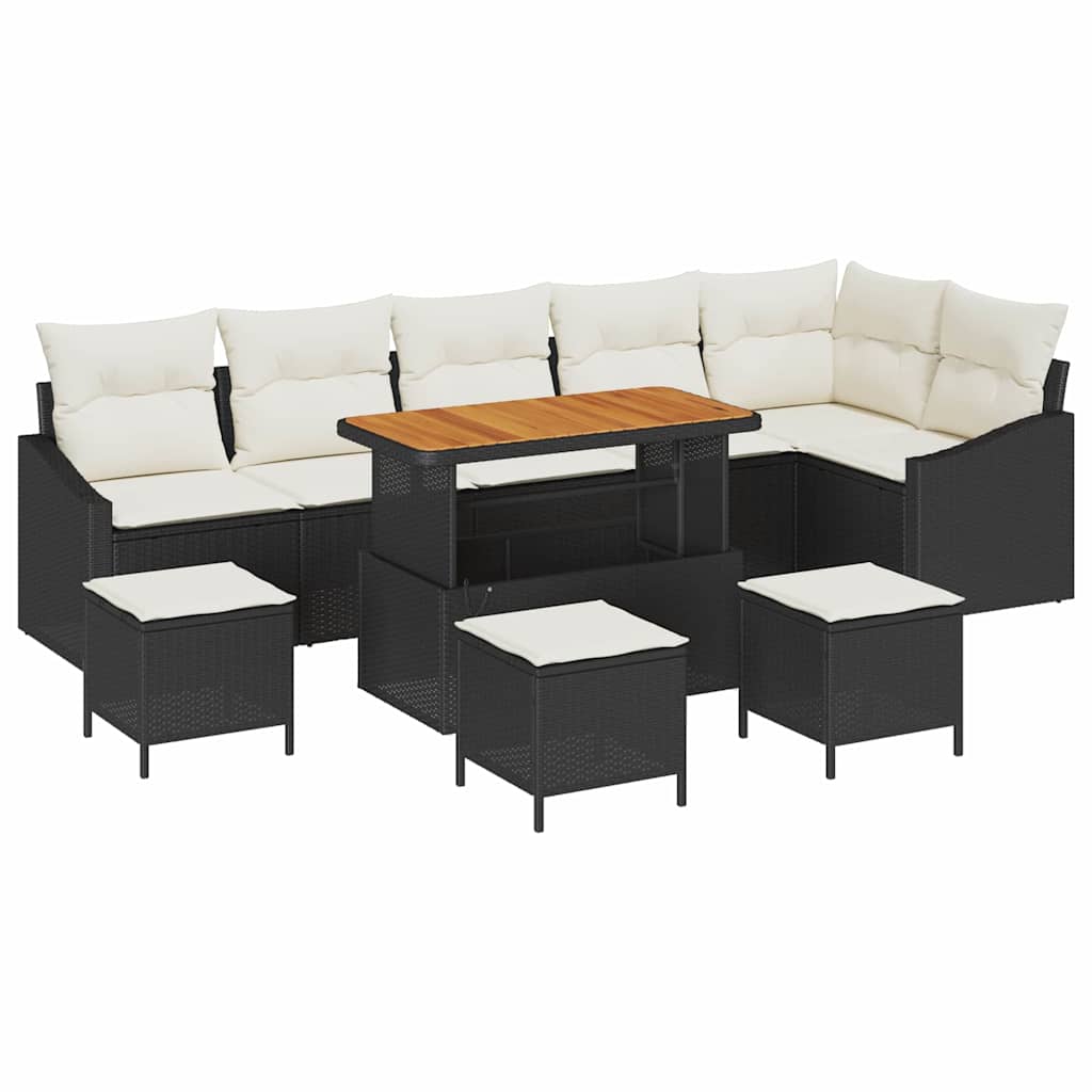 Gartensofa-set mit Kissen 10 pcs Schwarz Poly Rattan
