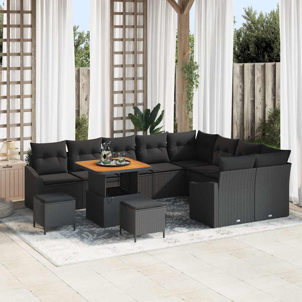 Gartensofa-set mit Kissen 12 pcs Schwarz Poly Rattan