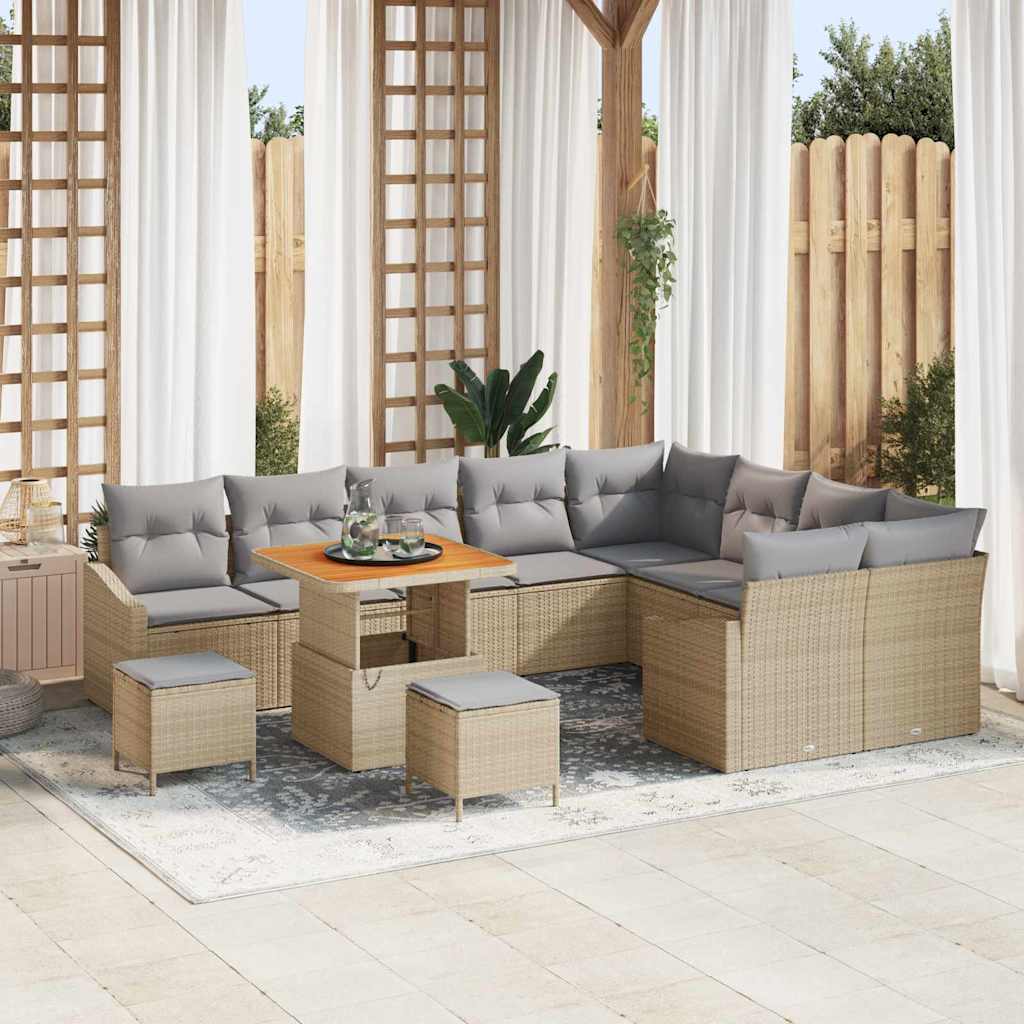 Gartensofa-set mit Kissen mit Speicher 12 pcs Beige Poly Rattan