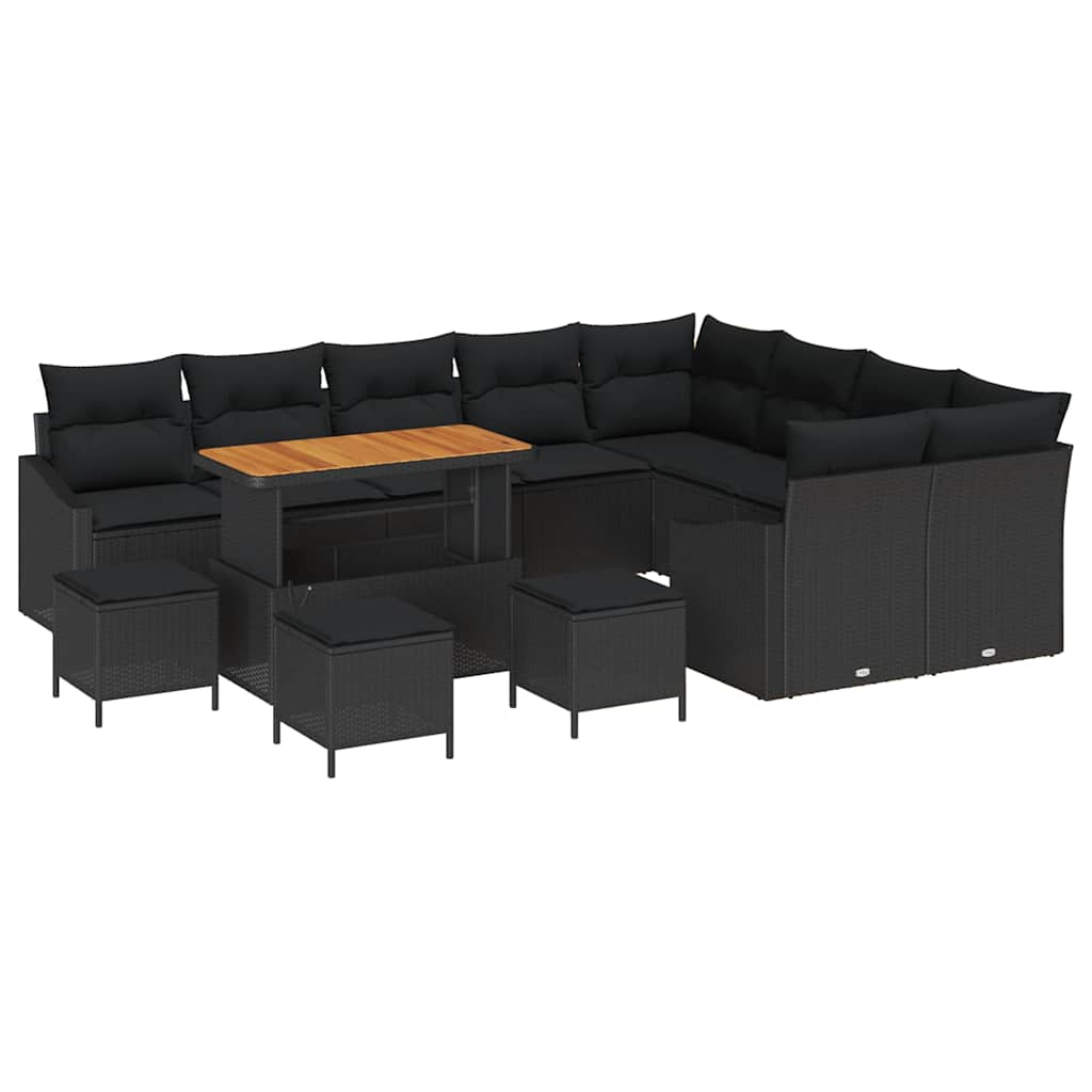 Gartensofa-set mit Kissen 13 pcs Schwarz Poly Rattan