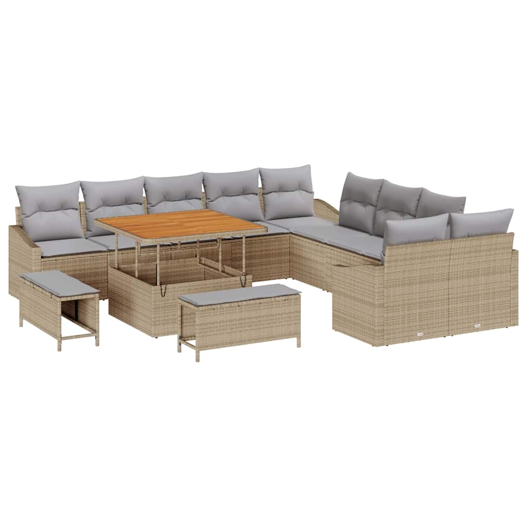 Gartensofa-set mit Kissen mit Speicher 13 pcs Beige Poly Rattan