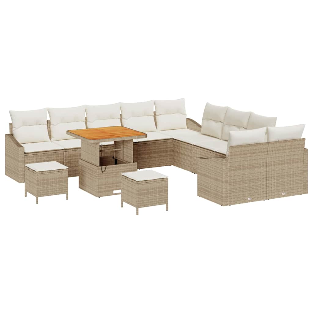 Gartensofa-set mit Kissen mit Speicher 13 pcs Beige Poly Rattan