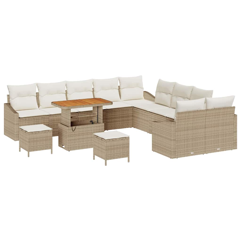 Gartensofa-set mit Kissen mit Speicher 13 pcs Beige Poly Rattan