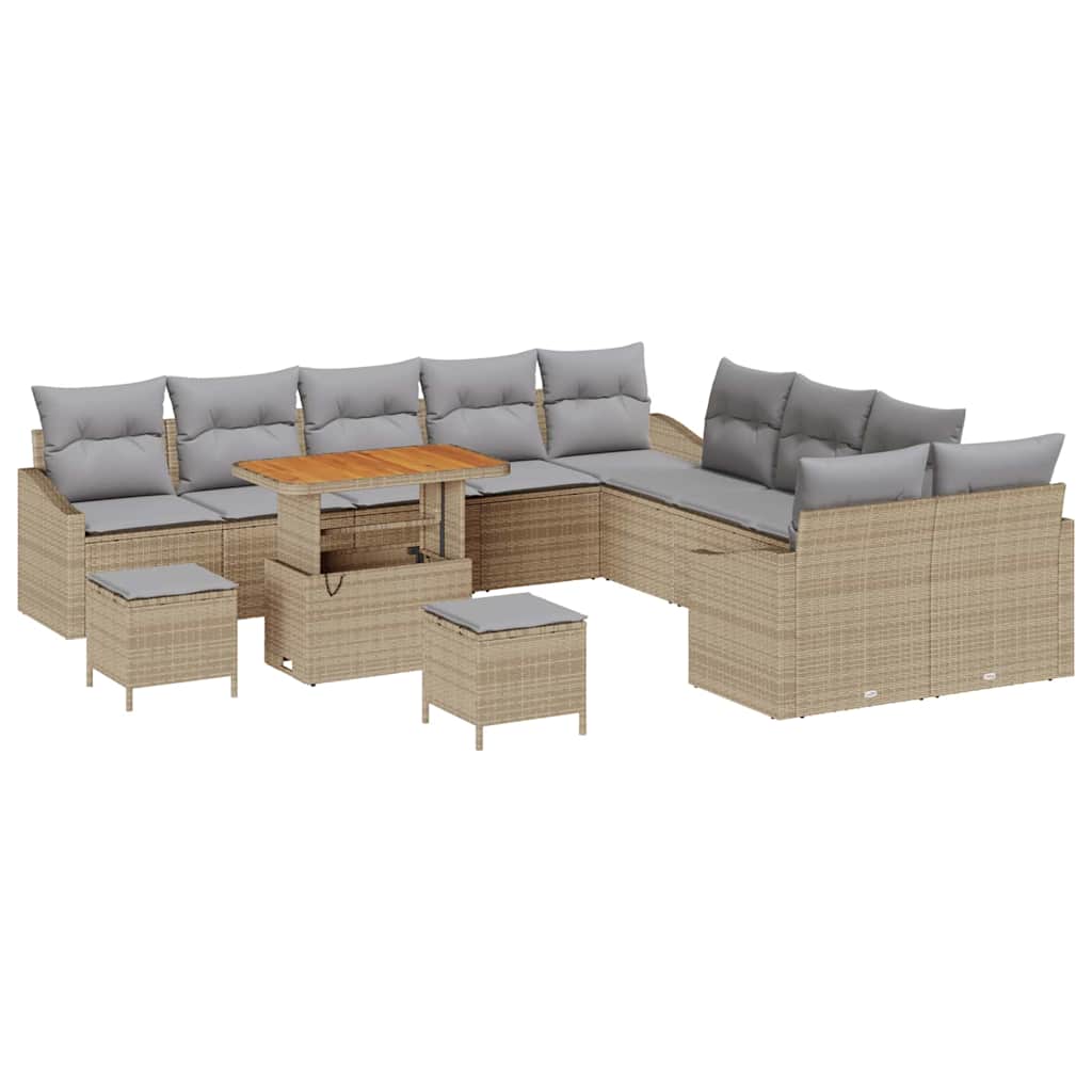 Gartensofa-set mit Kissen mit Speicher 13 pcs Beige Poly Rattan