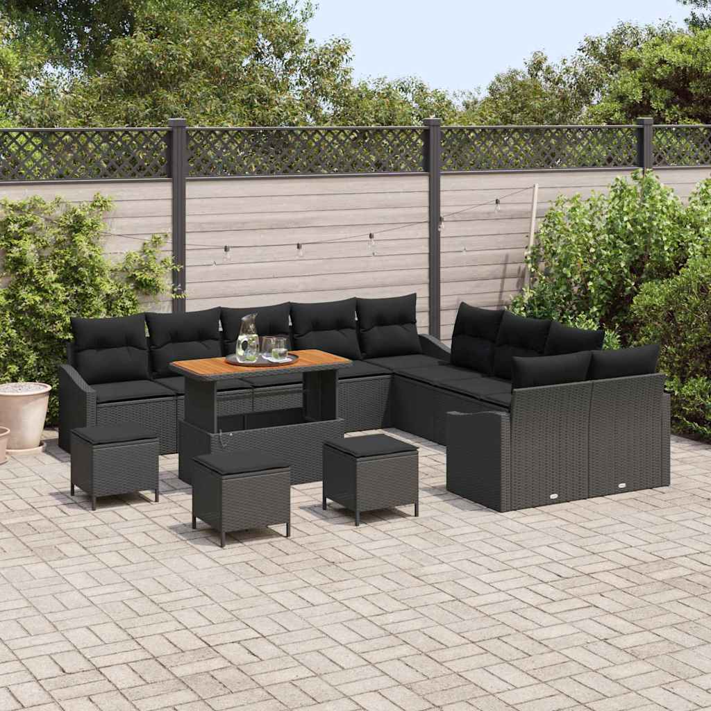 Gartensofa-set mit Kissen 13 pcs Schwarz Poly Rattan