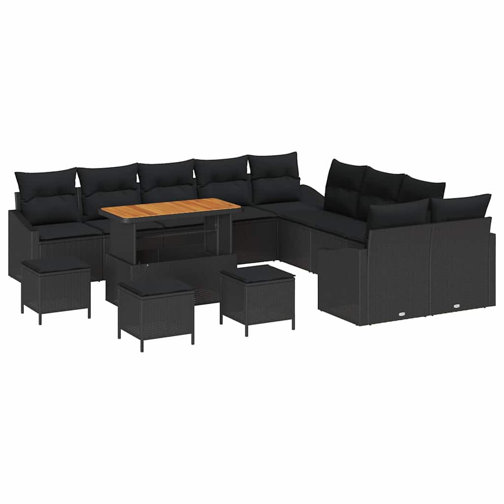 Gartensofa-set mit Kissen 13 pcs Schwarz Poly Rattan