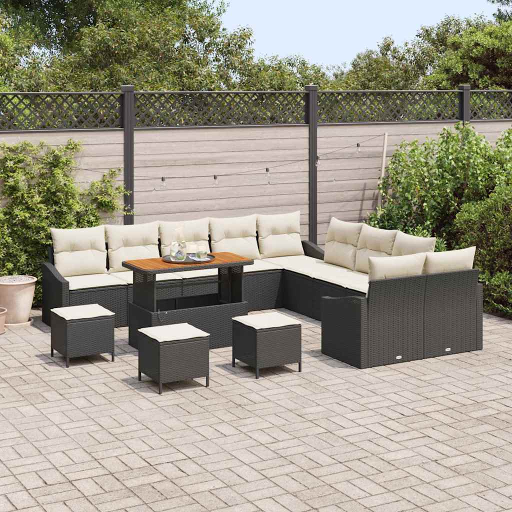 Gartensofa-set mit Kissen 13 pcs Schwarz Poly Rattan