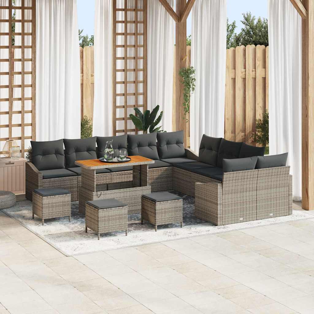 Gartensofa-set mit Kissen mit Speicher 13 pcs Grau Poly Rattan
