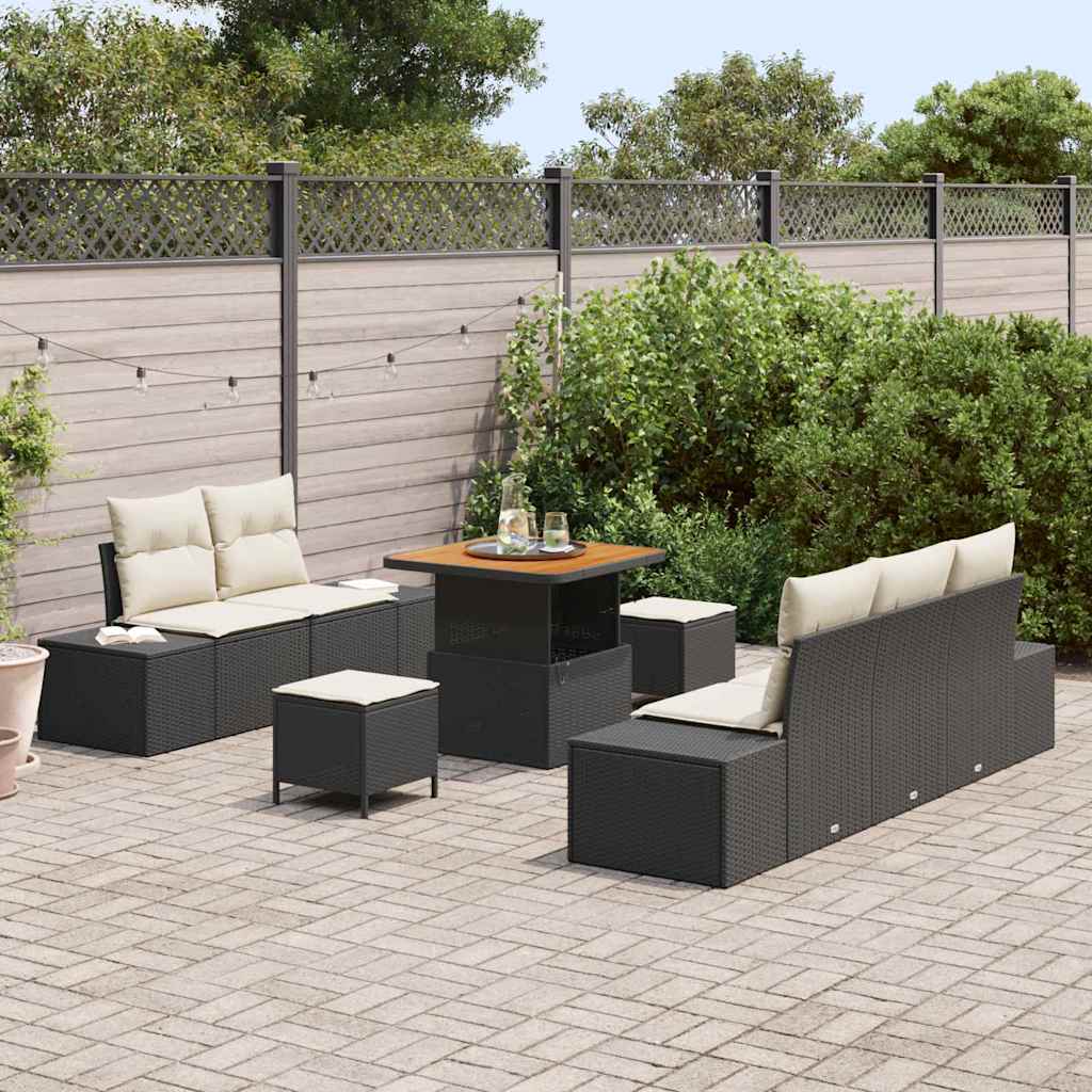 Gartensofa-set mit Kissen 8 pcs Schwarz Poly Rattan