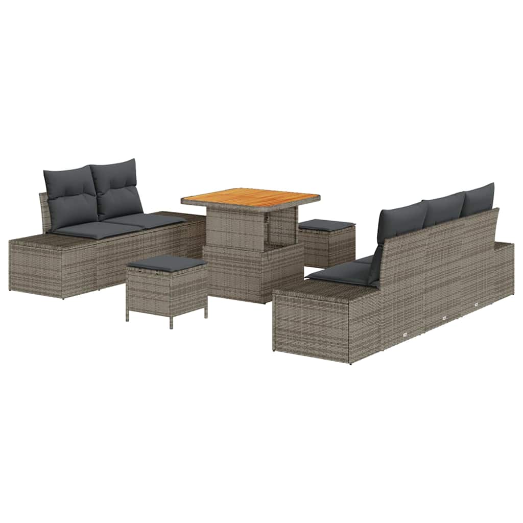 Gartensofa-set mit Kissen mit Speicher 8 pcs Grau Poly Rattan