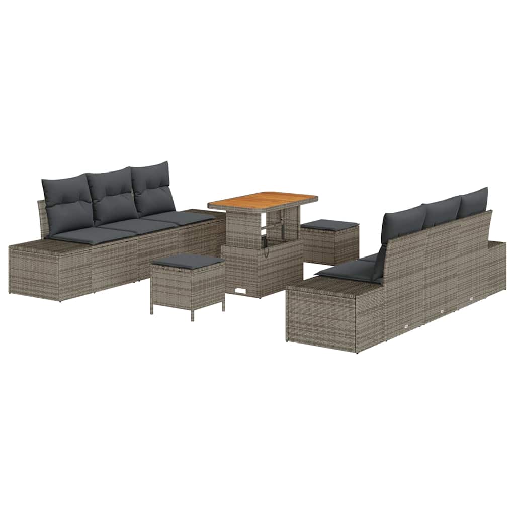 Gartensofa-set mit Kissen mit Speicher 9 pcs Grau Poly Rattan
