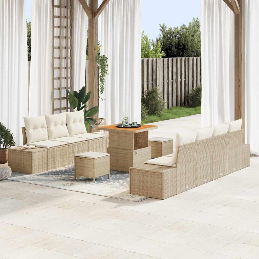 Gartensofa-set mit Kissen mit Speicher 10 pcs Beige Poly Rattan