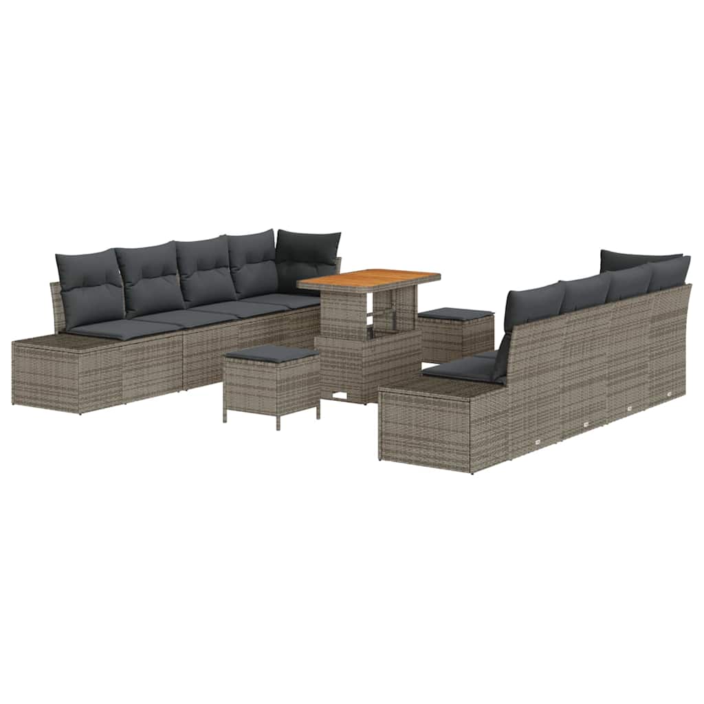 Gartensofa-set mit Kissen mit Speicher 11 pcs Grau Poly Rattan