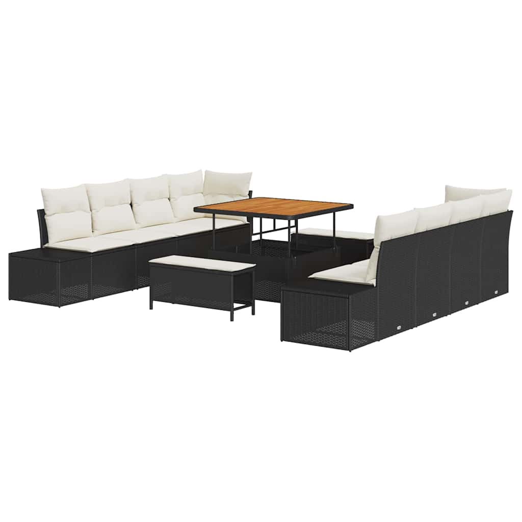 Gartensofa-set mit Kissen Schwarz 264 x 62 x 85 cm Poly Rattan