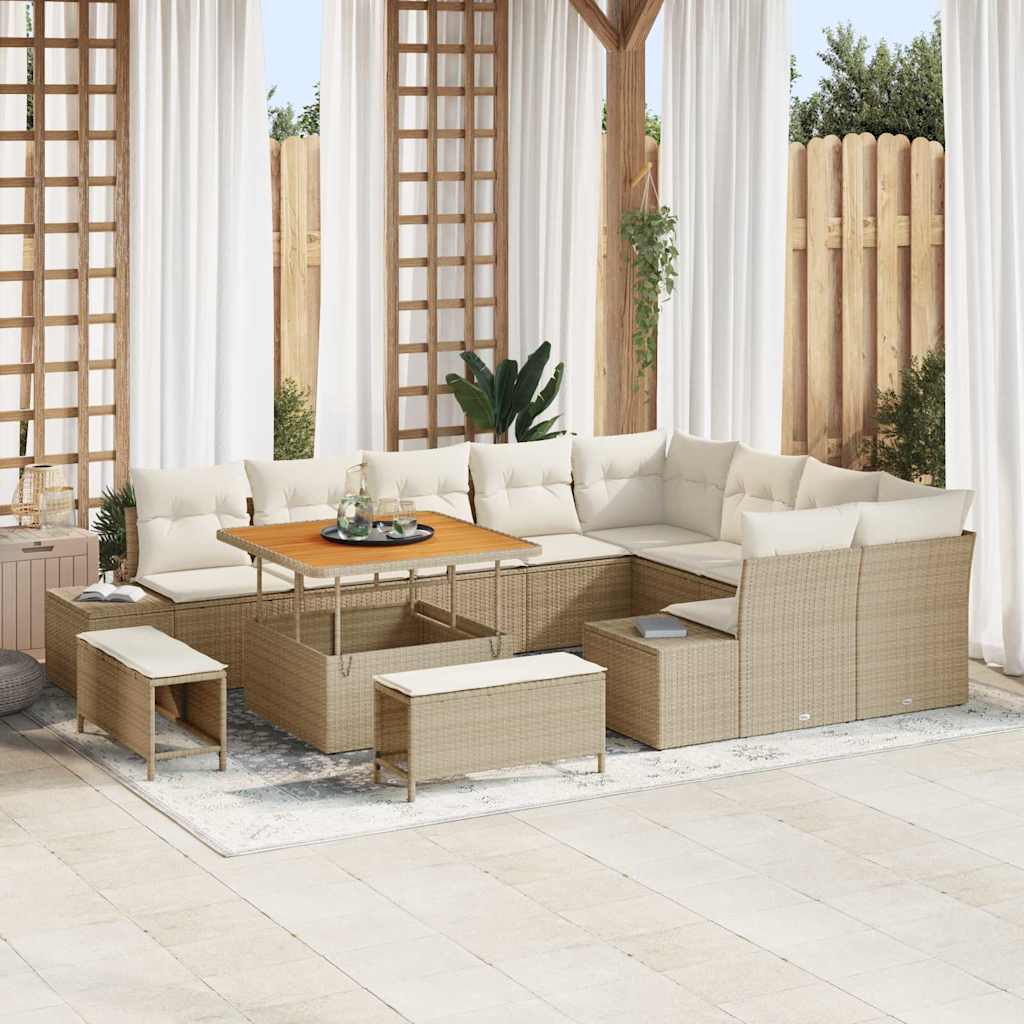 Gartensofa-set mit Kissen mit Speicher 12 pcs Beige Poly Rattan