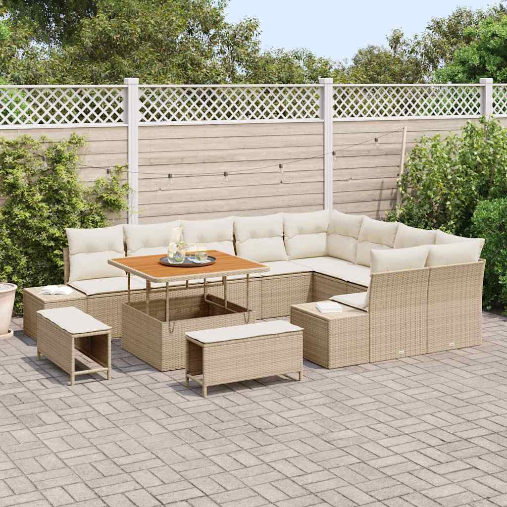 Gartensofa-set mit Kissen mit Speicher 12 pcs Beige Poly Rattan