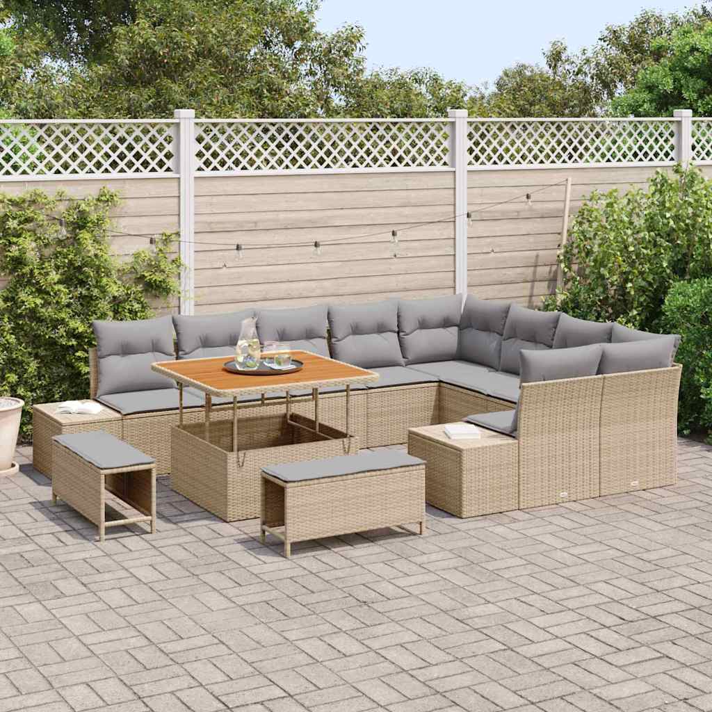 Gartensofa-set mit Kissen mit Speicher 12 pcs Beige Poly Rattan