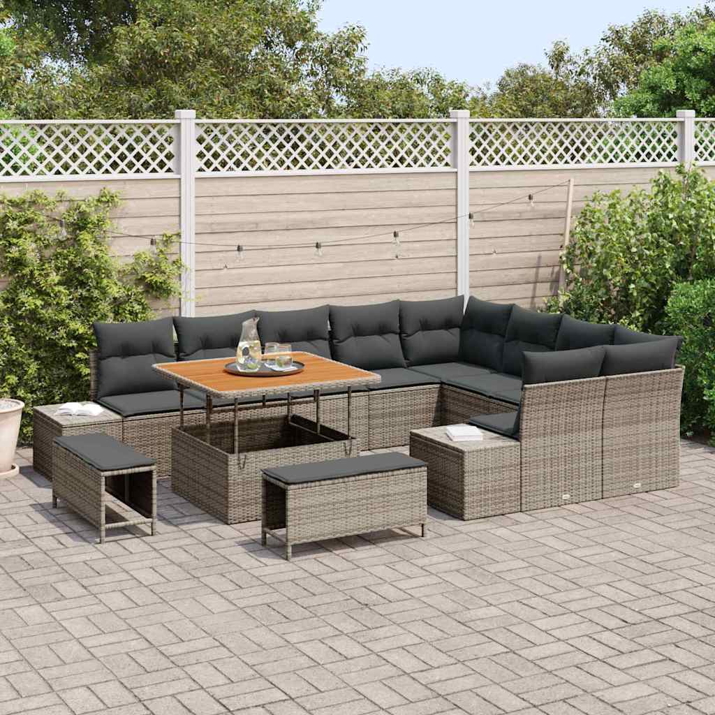 Gartensofa-set mit Kissen mit Speicher 12 pcs Grau Poly Rattan