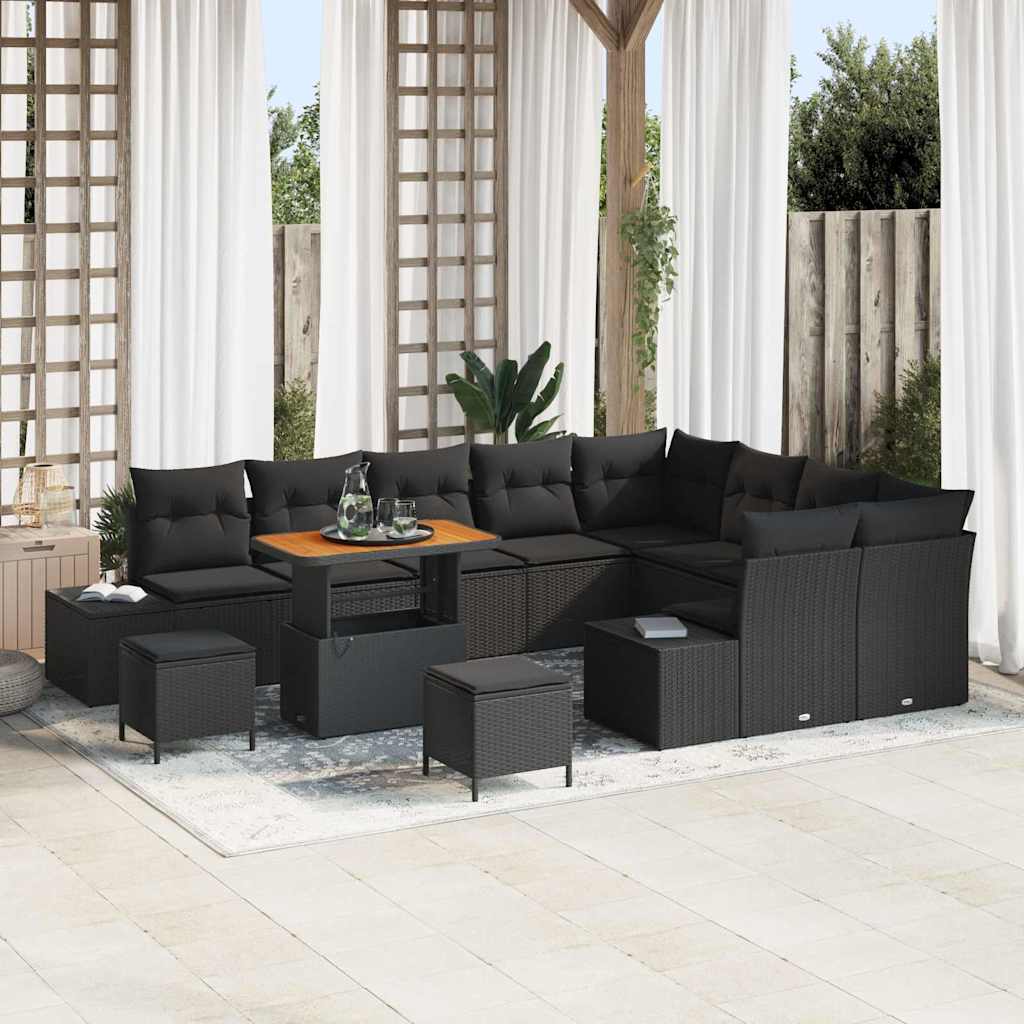 Gartensofa-set mit Kissen 12 pcs Schwarz Poly Rattan