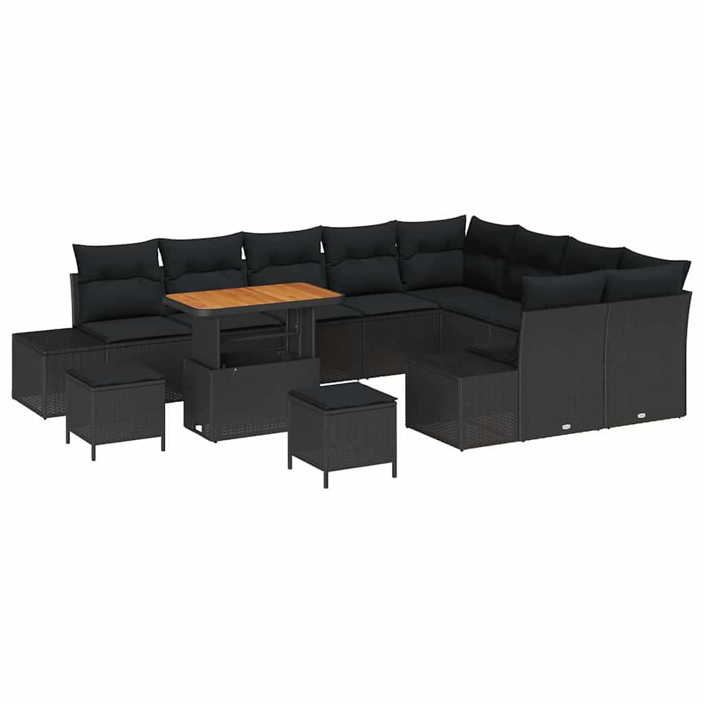 Gartensofa-set mit Kissen 12 pcs Schwarz Poly Rattan