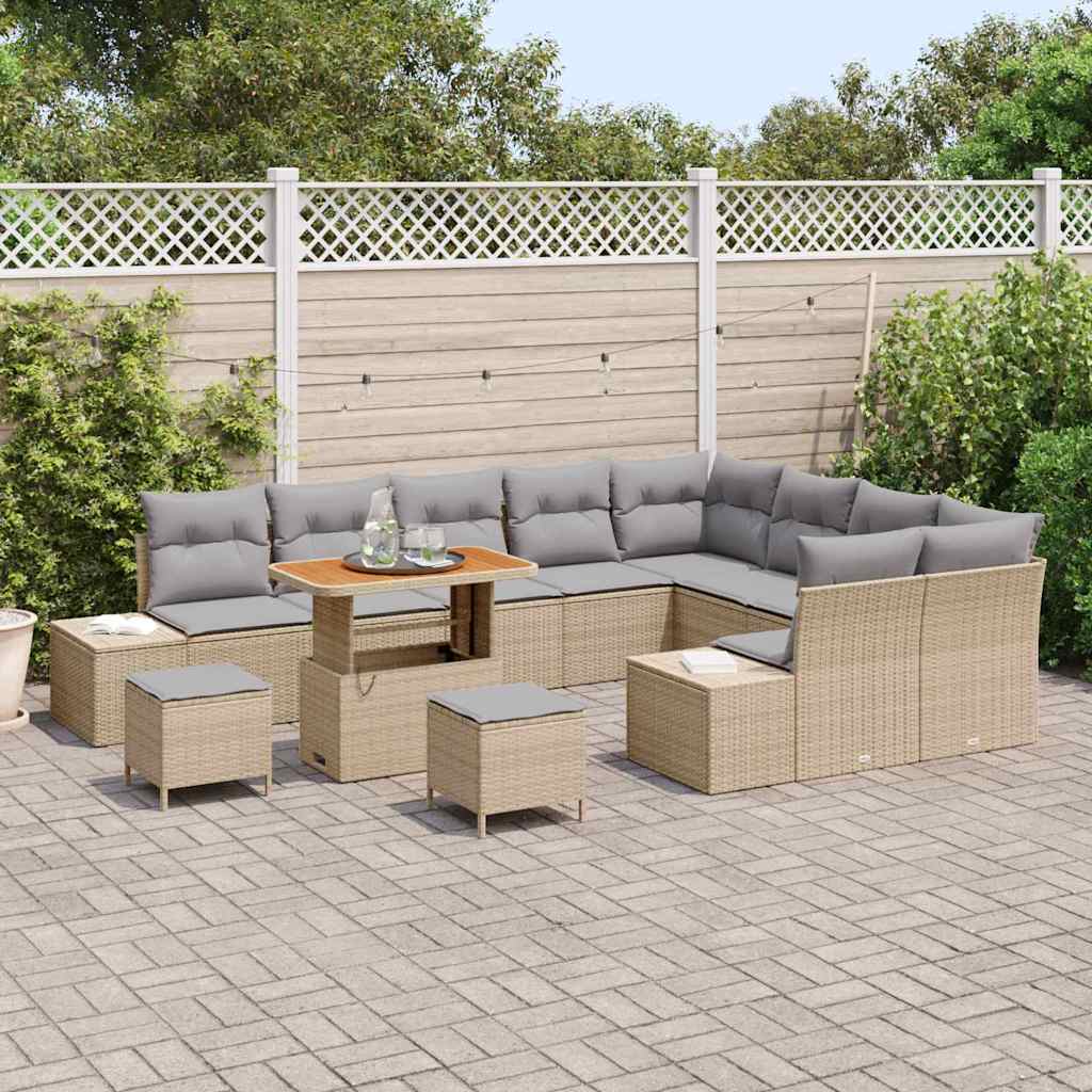 Gartensofa-set mit Kissen mit Speicher 12 pcs Beige Poly Rattan