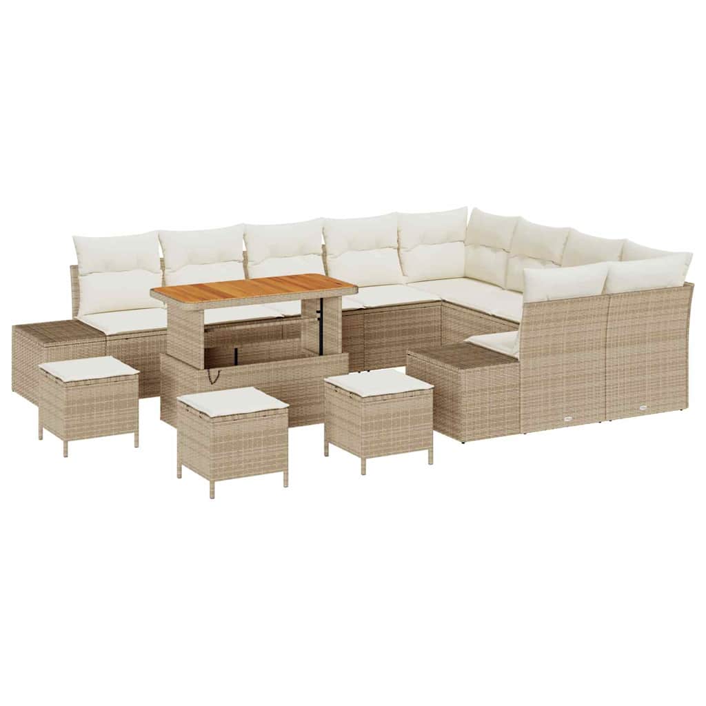 Gartensofa-set mit Kissen mit Speicher 13 pcs Beige Poly Rattan