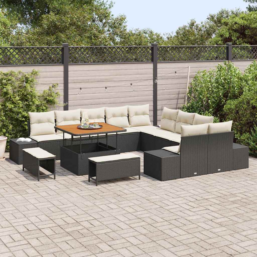 Gartensofa-set mit Kissen 13 pcs Schwarz Poly Rattan