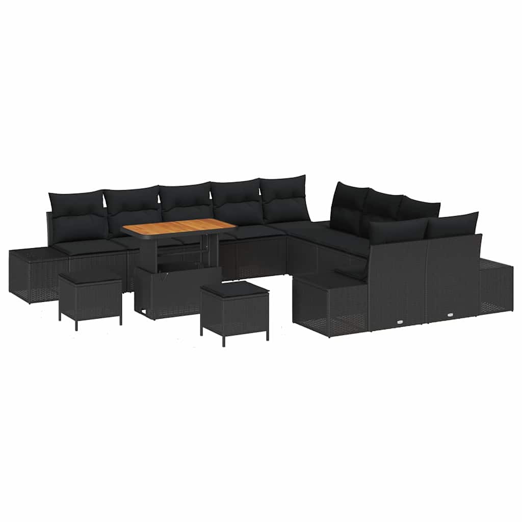 Gartensofa-set mit Kissen 13 pcs Schwarz Poly Rattan