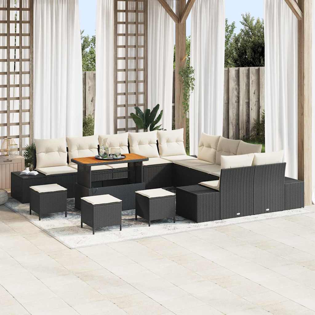 Gartensofa-set mit Kissen 14 pcs Schwarz Poly Rattan