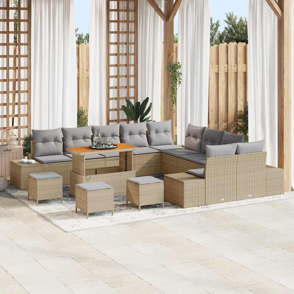 Gartensofa-set mit Kissen mit Speicher 14 pcs Beige Poly Rattan