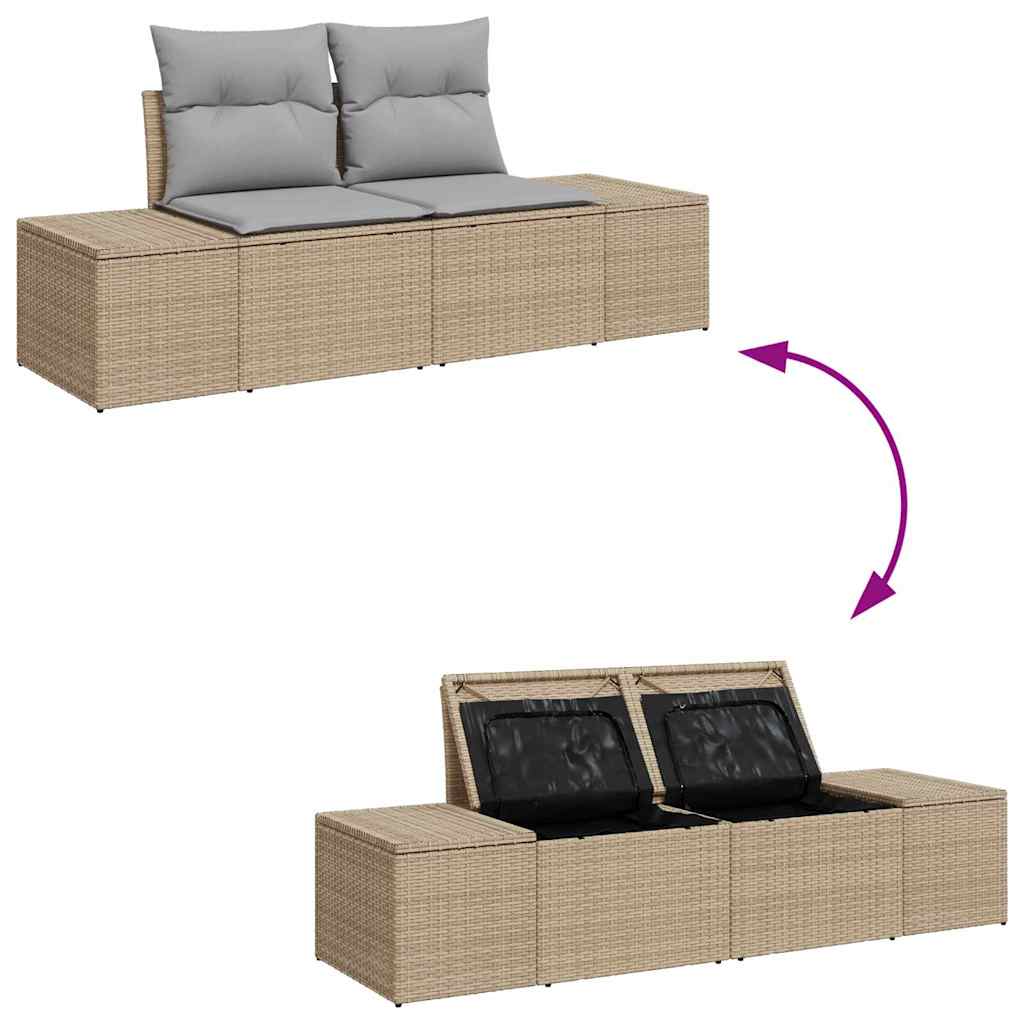 Gartensofa-set mit Kissen mit Speicher 14 pcs Beige Poly Rattan