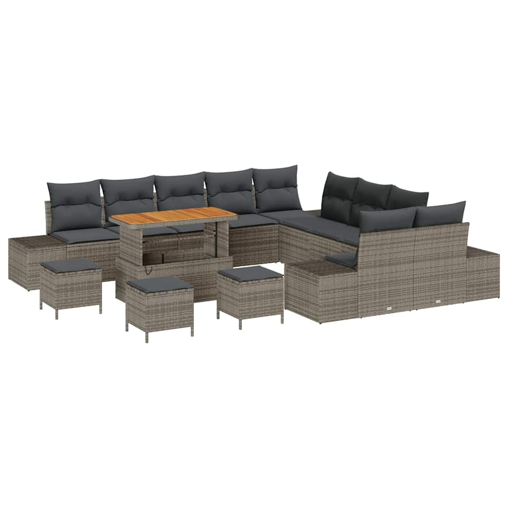 Gartensofa-set mit Kissen mit Speicher 14 pcs Grau Poly Rattan