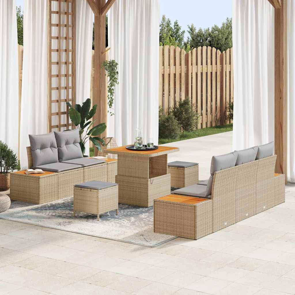 Garten-Sofa-Set mit Kissen 8 pcs Beige und Hellgrau