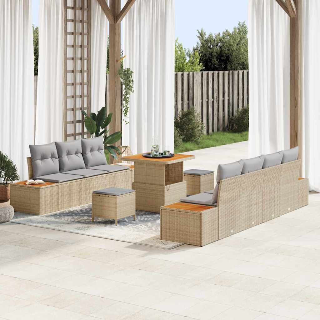 Gartensofa-set mit Kissen mit Speicher 10 pcs Beige Poly Rattan