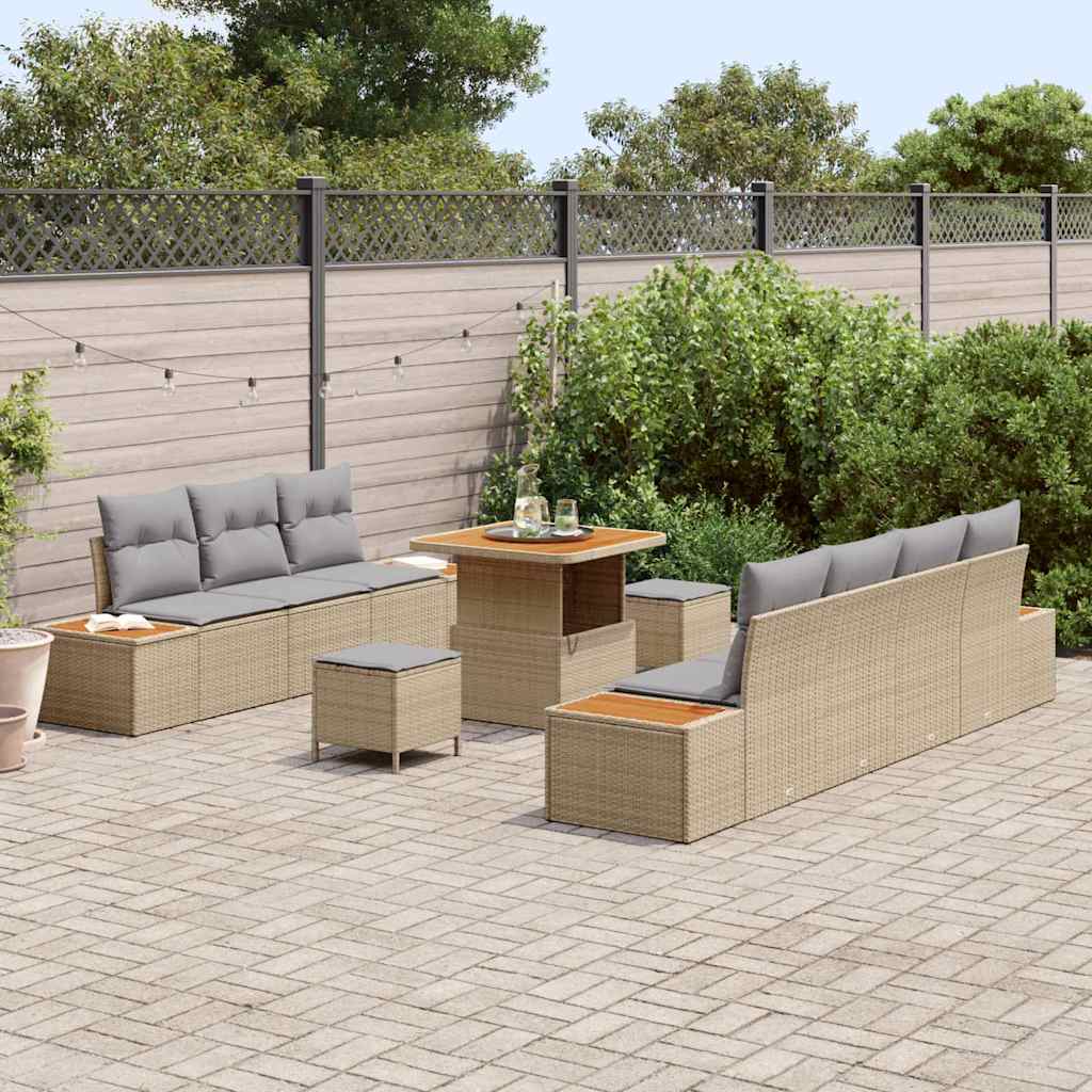 Gartensofa-set mit Kissen mit Speicher 10 pcs Beige Poly Rattan
