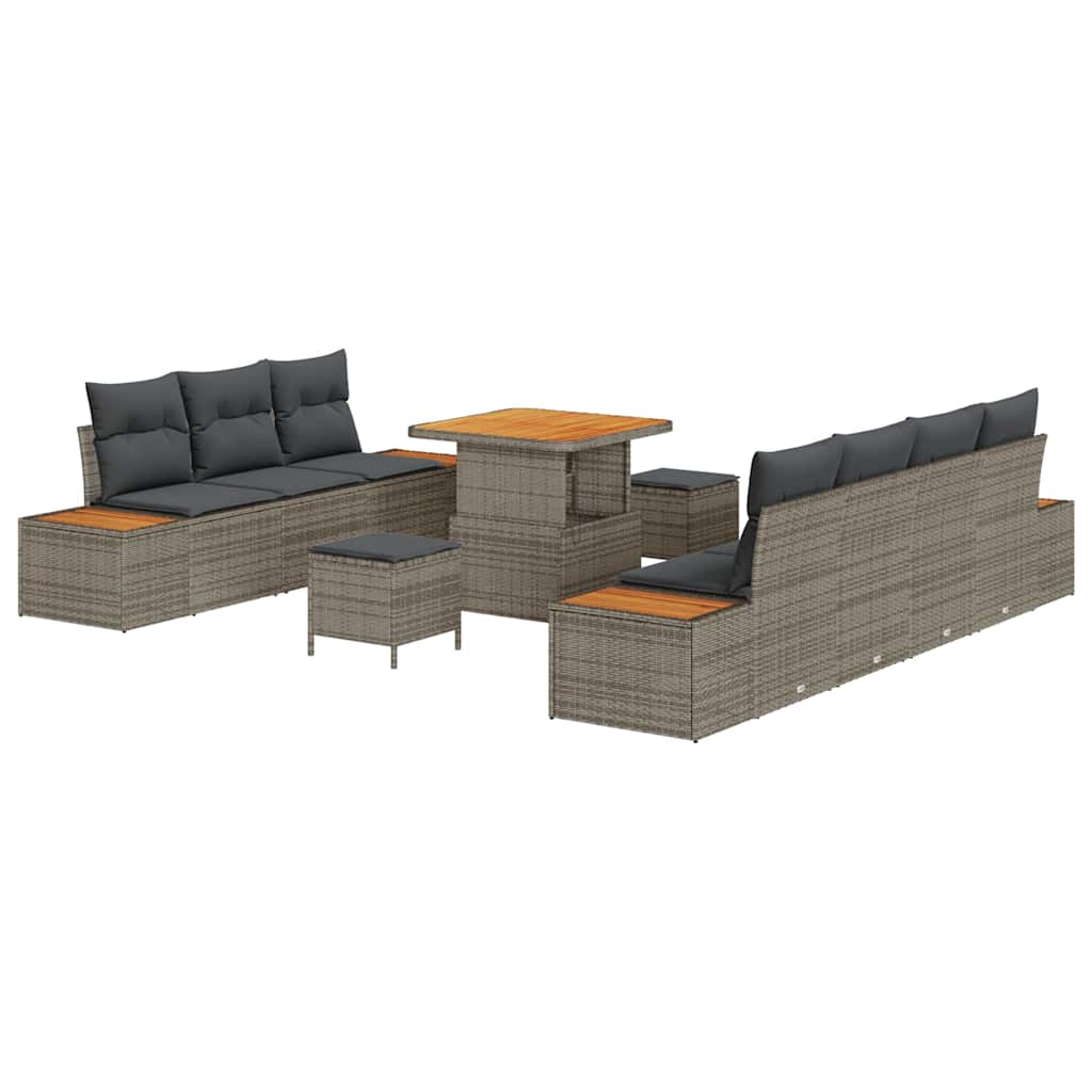 Gartensofa-set mit Kissen mit Speicher 10 pcs Grau Poly Rattan