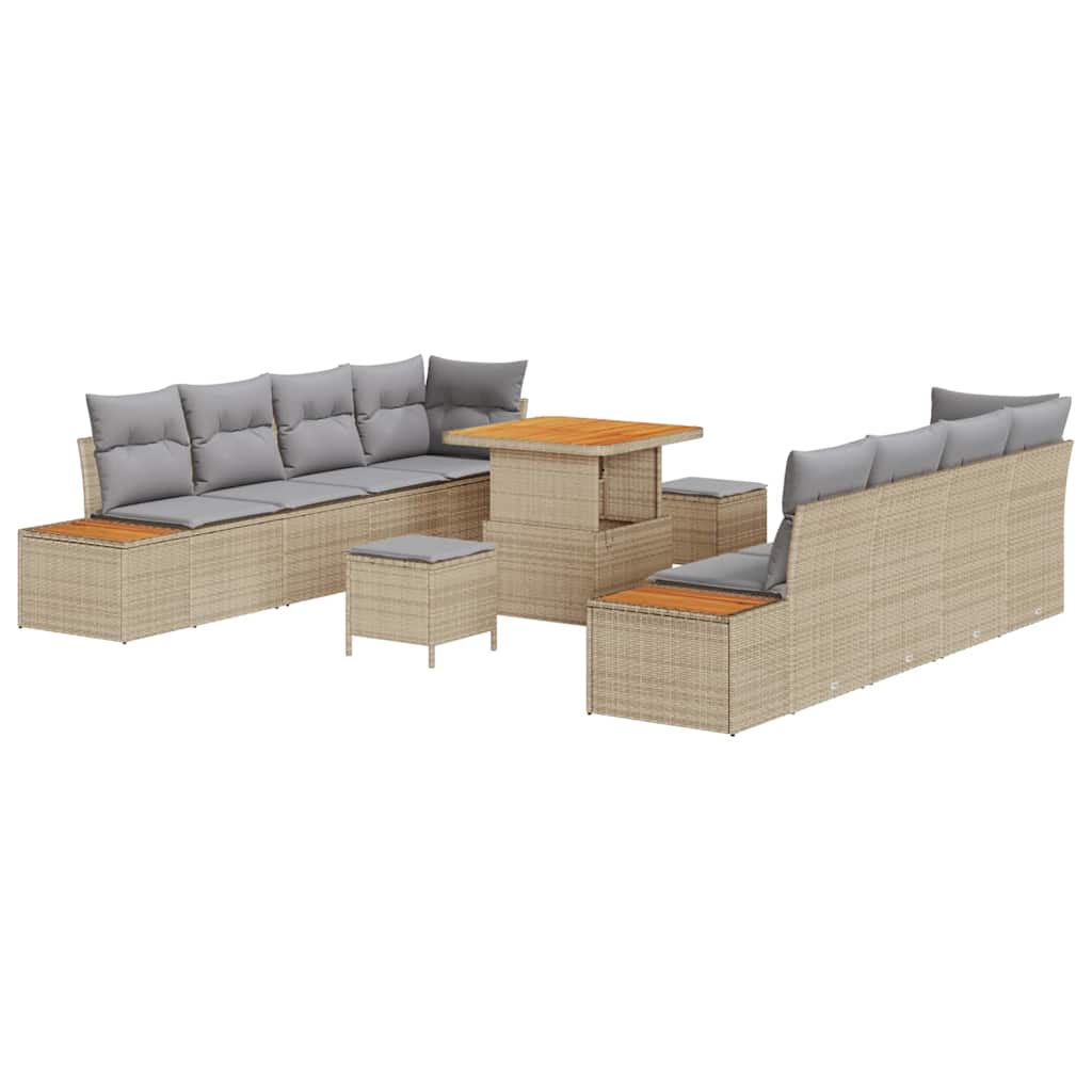 Gartensofa-set mit Kissen mit Speicher 11 pcs Beige Poly Rattan