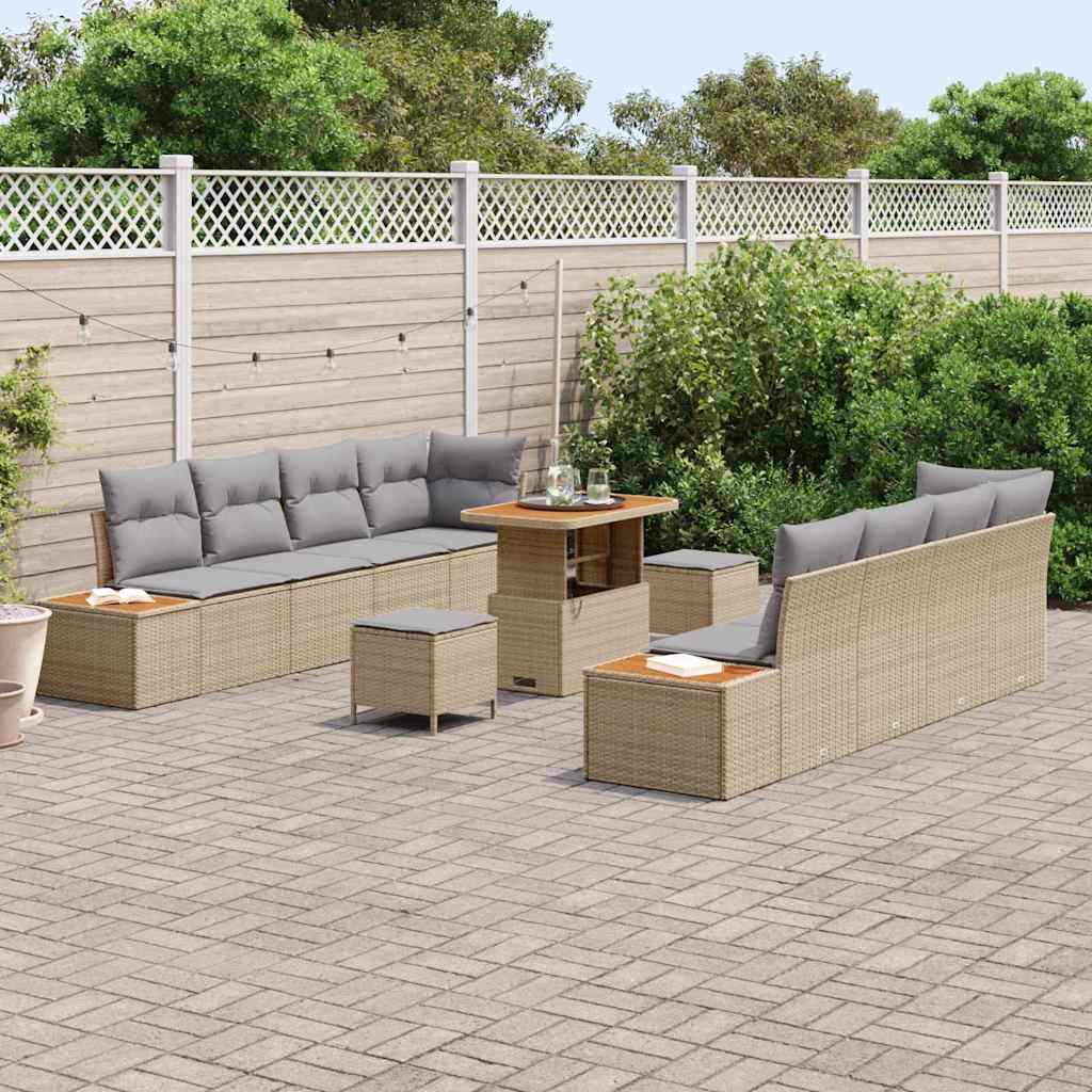 Gartensofa-set mit Kissen mit Speicher 11 pcs Beige Poly Rattan