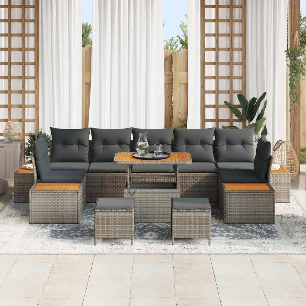 Gartensofa-set mit Kissen mit Speicher 10 pcs Grau Poly Rattan
