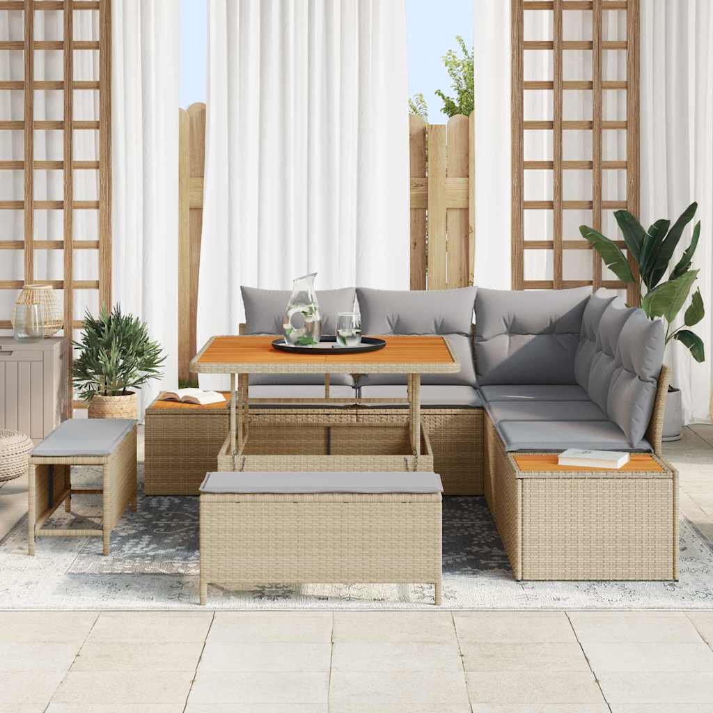 Gartensofa-set mit Kissen mit Speicher 8 pcs Beige Poly Rattan