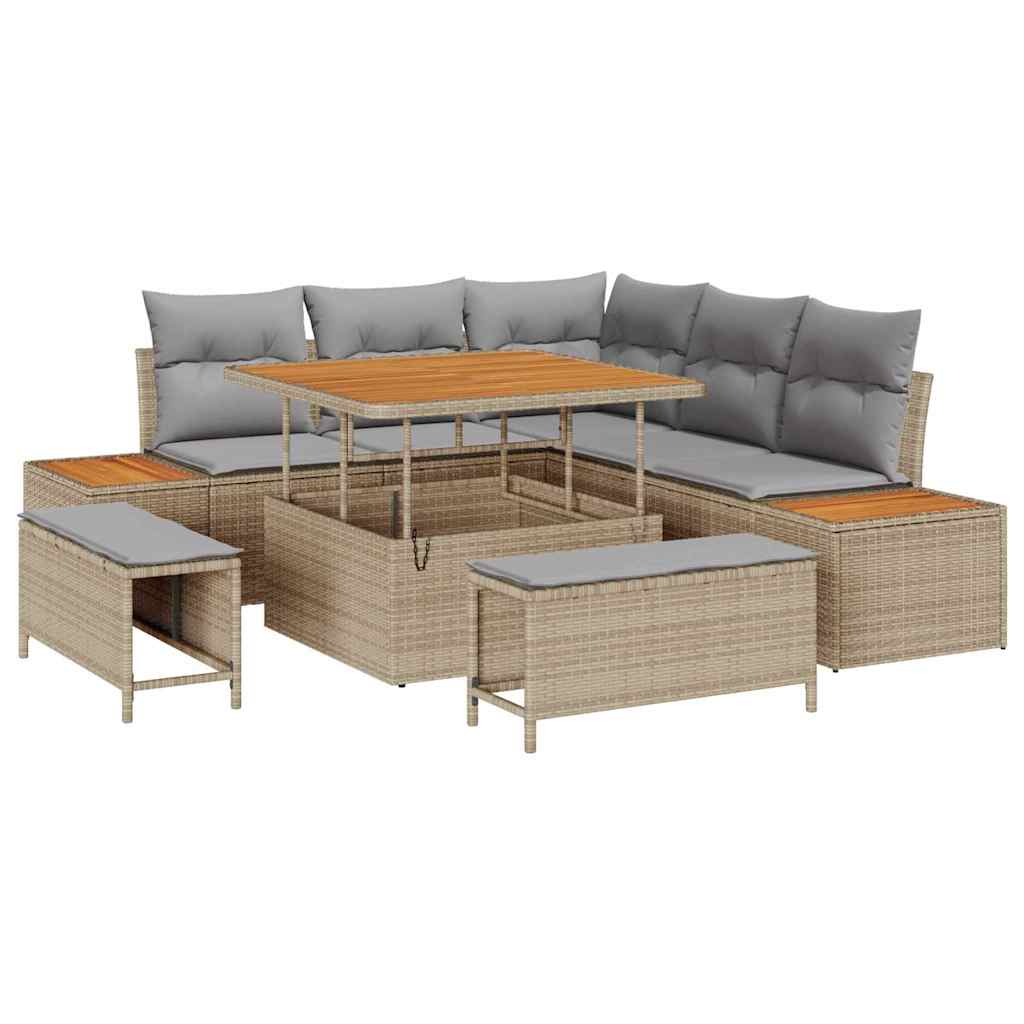 Gartensofa-set mit Kissen mit Speicher 8 pcs Beige Poly Rattan