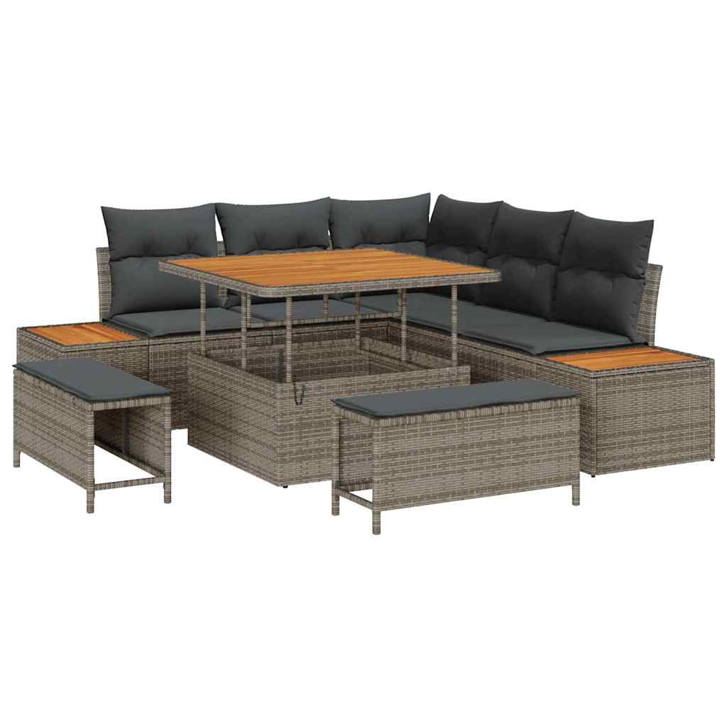 Gartensofa-set mit Kissen mit Speicher 8 pcs Grau Poly Rattan
