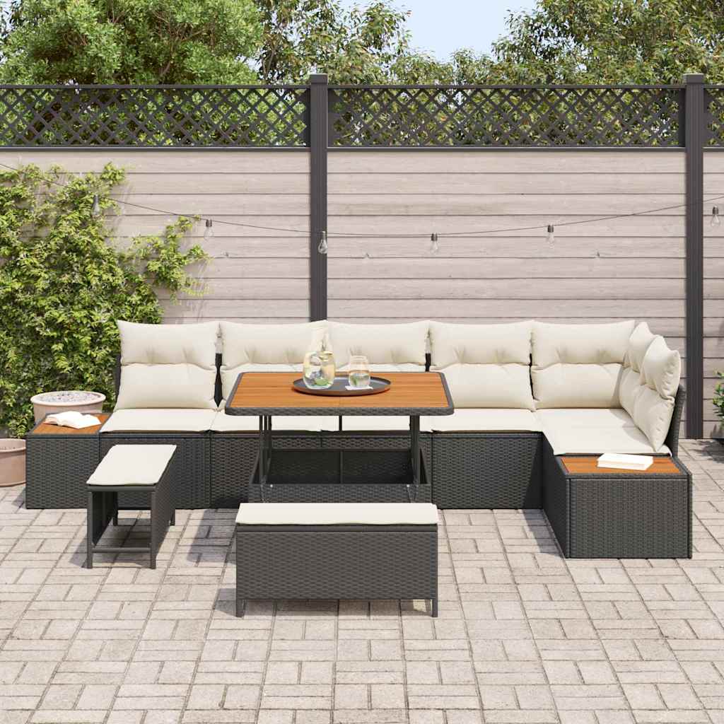Gartensofa-set mit Kissen 9 pcs Schwarz Poly Rattan