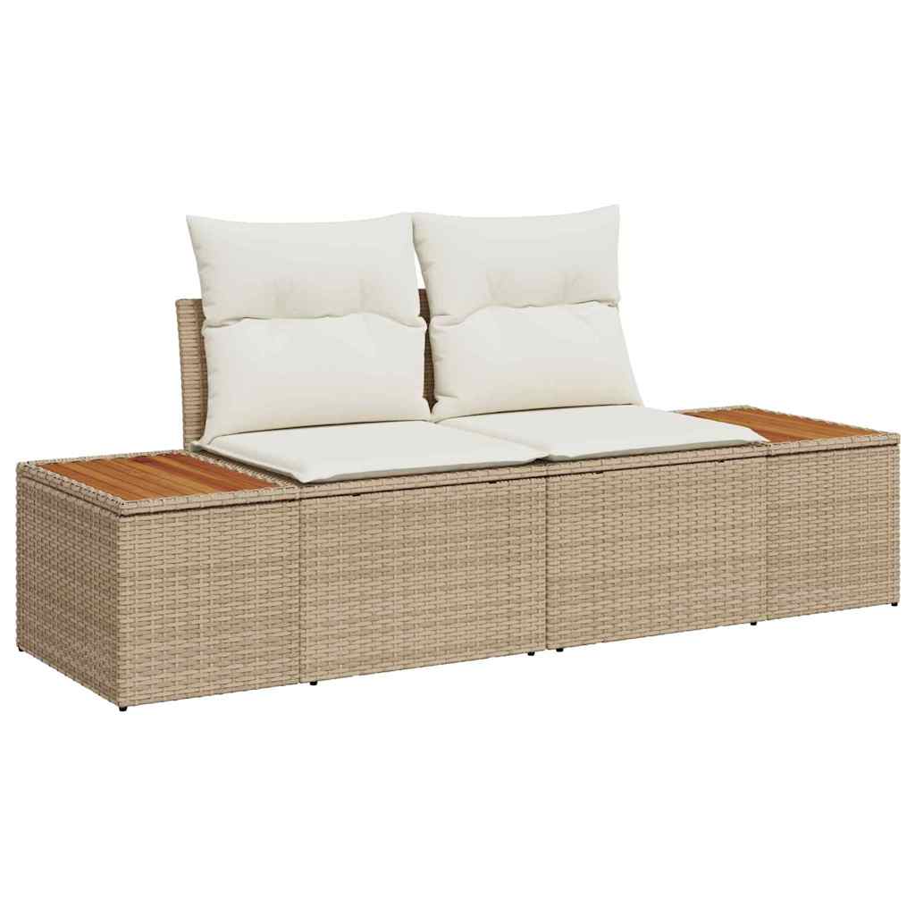 Gartensofa-set mit Kissen mit Speicher 9 pcs Beige Poly Rattan