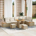 Gartensofa-set mit Kissen mit Speicher 9 pcs Beige Poly Rattan