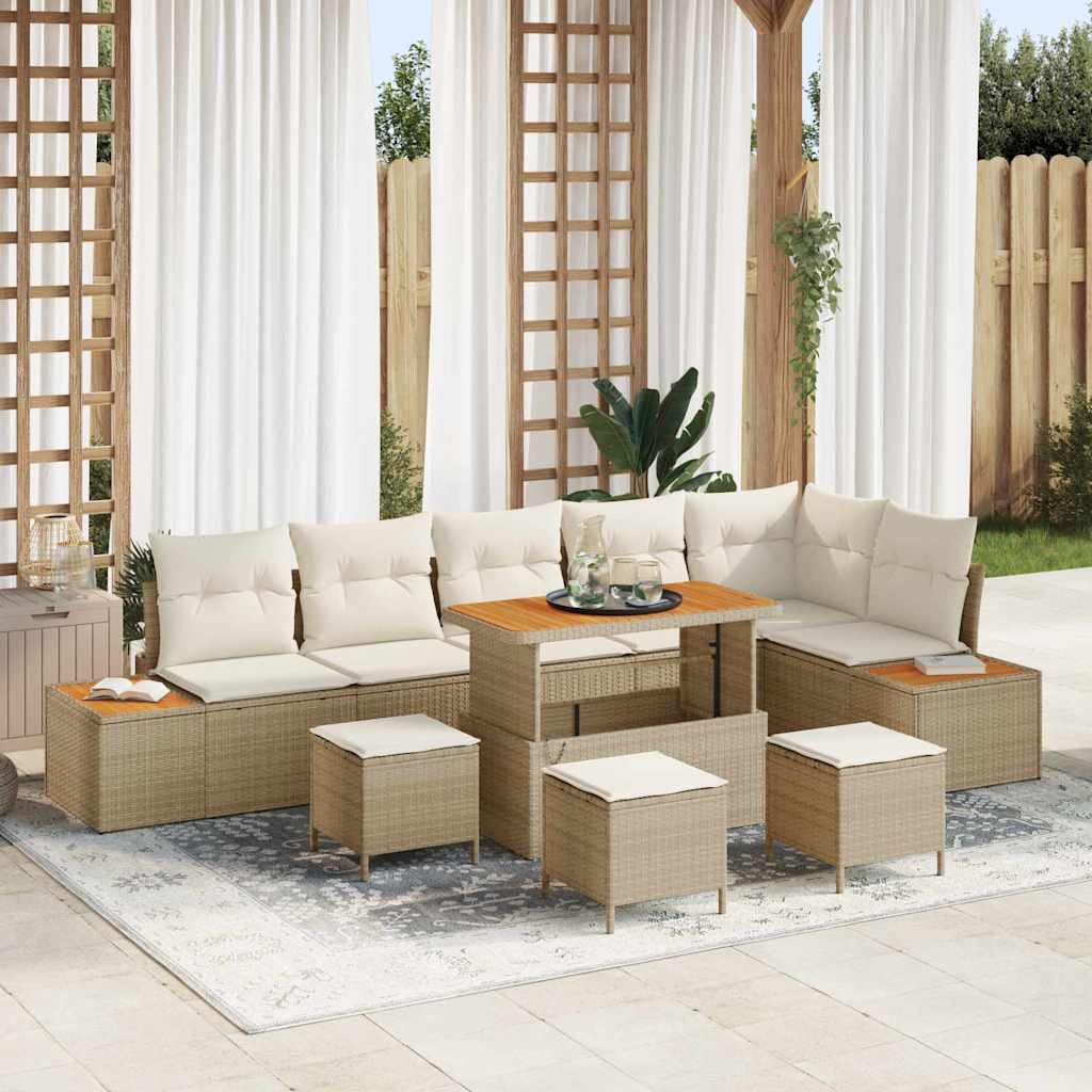 Gartensofa-set mit Kissen mit Speicher 10 pcs Beige Poly Rattan