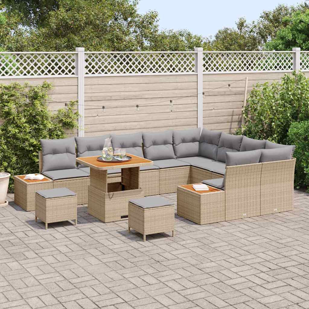 Gartensofa-set mit Kissen mit Speicher 12 pcs Beige Poly Rattan