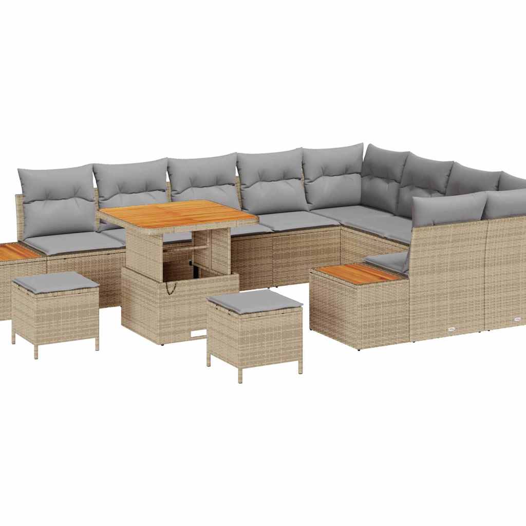 Gartensofa-set mit Kissen mit Speicher 12 pcs Beige Poly Rattan