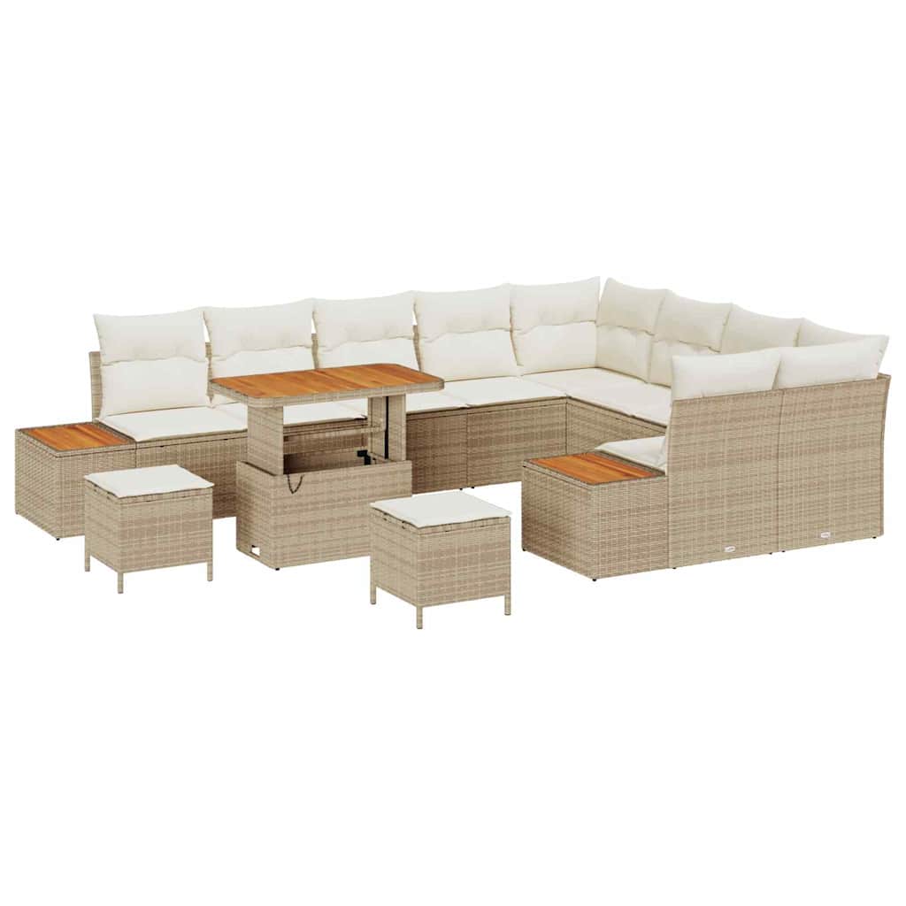 Gartensofa-set mit Kissen mit Speicher 12 pcs Beige Poly Rattan