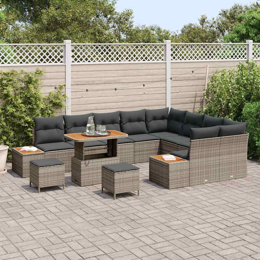 Gartensofa-set mit Kissen mit Speicher 12 pcs Grau Poly Rattan